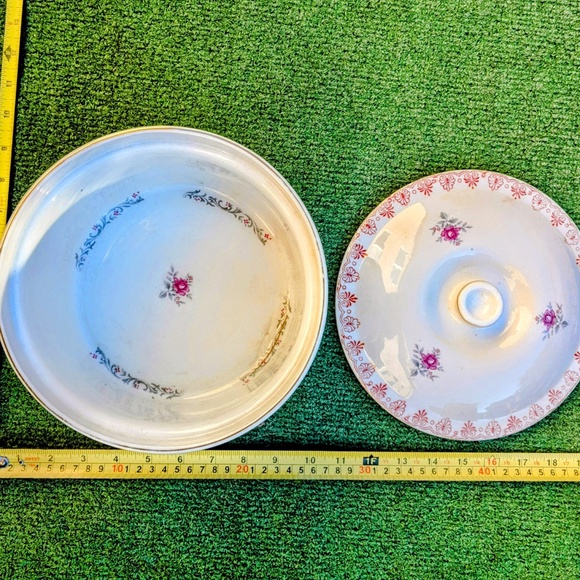 Vintage Chinese Hand Painted Stoneware Serving/Storage 8.5" Large Bowl w/Lid NOS - Picture 7 of 7